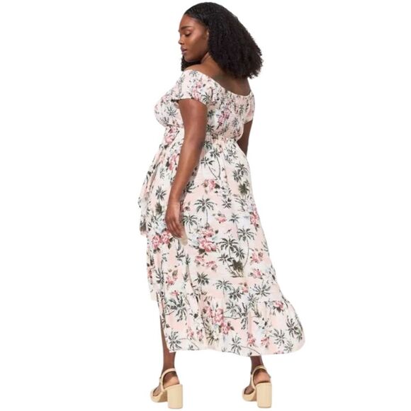 TORRIDβ Black Floral Tropical Print Challis Hi-Lo Off Shoulder Maxi Dress 3X - Picture 11 of 16